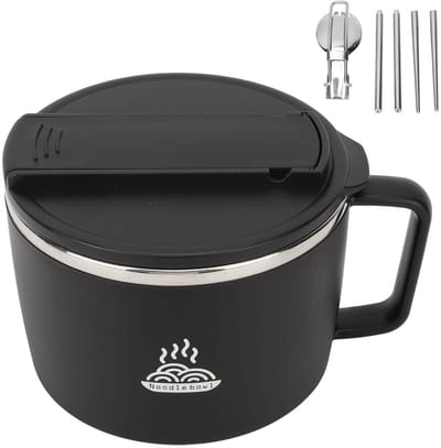 Dailygoods- Noedelkom 1200 ml - Dubbele Geïsoleerde Kom - Roestvrij Staal - Deksel met Telefoongleuf - Japanse Soepkom - Draagbaar en Praktisch - Ramenkom