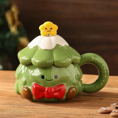 Kerstboom Keramische Beker, Roerstaafje, Koppelsmok met Deksel, 420ml Meisjes Hoogwaardig Verjaardagscadeau Souvenir Drinkware 420ml