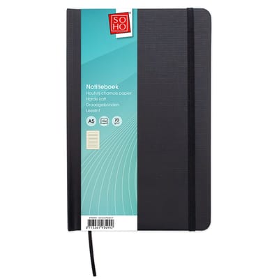 SOHO Notitieboek – Collegeblok – Lijntjespapier – Notitieboek met harde kaft – 192 pagina’s – A5 – Chamois papier – Zwart