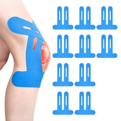carmdering - Kinesiologie Tape Knie - Kinesiologie Tape Knie - 10Stuks - Voorgesneden Sporttape - Waterdicht & Elastisch - Knietape voor Spierondersteuning & Stabiliteit - Blauw