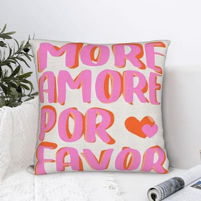 Meer Amore Por Favor Kussensloop, Roze Oranje Kleuroverloop Typografie Kussenhoes, Romantische Spaanse Citaat Decoratie voor Woonkamer 40x40cm