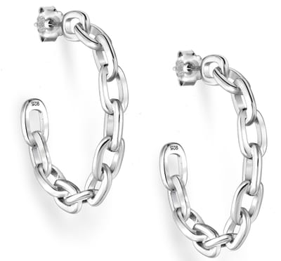 Joy|S - Zilveren oorringen stud 33 mm - paperclip schakel - massief - gehodineerd / rhodium