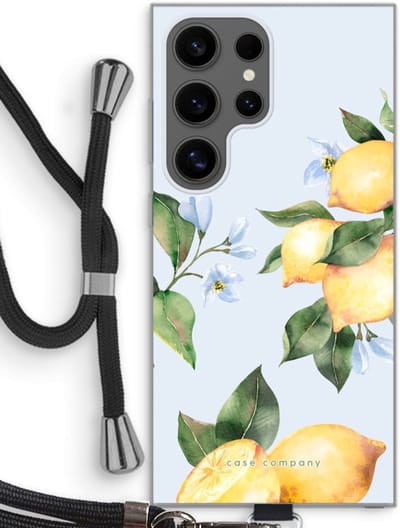 Case Company® - Hoesje met koord geschikt voor Samsung Galaxy S24 Ultra hoesje met Koord - Orchard Sun - Telefoonhoesje met Zwart Koord - Bescherming aan alle Kanten en Over de Schermrand