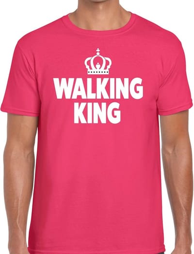 Walking King t-shirt roze heren - feest shirts heren - wandel/avondvierdaagse kleding S