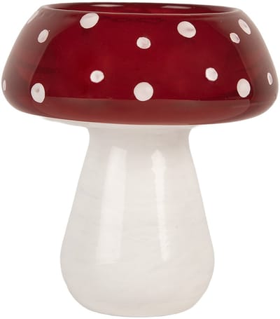 Clayre & Eef Waxinelichthouder Overig Ø 8x9 cm Rood Wit Glas Herfst decoratie