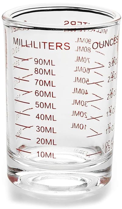 Dailygoods- Maatbeker 90 ml - Maatbeker Glas - Shotglas - Cocktail - Bar - Keuken - Schaal met duidelijke afmetingen - Meetglas