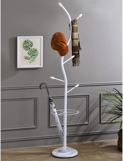 Kledingrek TRIANA met 6 kledinghaken en paraplubak, wit