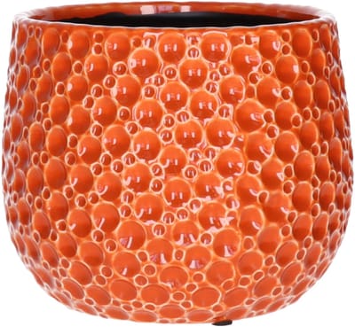Mega Collections Plantenpot/bloempot Pebblo - keramiek/geglazuurd - oranje - druppels - D21 x H17 cm