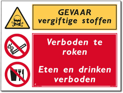 Giftige stoffen bord - Vuur, open vlam en roken verboden - Eten en drinken verboden - Forex - 30 x 40 cm