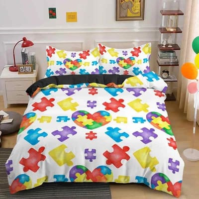 Kleurrijke Puzzel Dekbedovertrek King Queen 3D Geometrische Figuur Dekbedhoes Kinderen Jongens Meisjes Hoge Kwaliteit Eenvoudig Polyester Beddengoed Collectie 70x133cm 2pcs