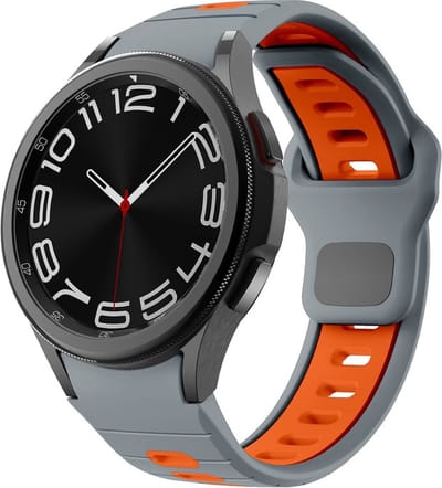 Siliconen bandje - geschikt voor Samsung Galaxy Watch 7 / Watch 6 / Watch 6 Classic / Watch 5 / Watch 5 Pro / Watch 4 / Watch 4 Classic / Watch FE - grijs-oranje