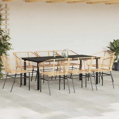vidaXL - 9-delige - Tuinset - poly - rattan - glas - bruin