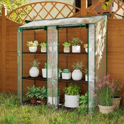Wishdor - Kweekkas - 3 etages met 6 draadrekken - roldeuren met ritssluiting - balkon en tuin - stalen frame - transparante kunststof - 143 x 46 x 151 cm