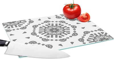 Glazen Snijplank - 28x20 - Mandala - Patronen - Zwart Wit - Snijplanken Glas