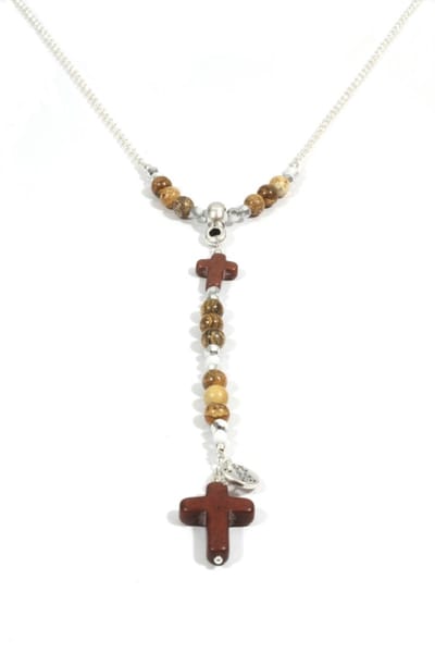 Heaven Eleven dames Ketting zilver plating - jaspis - bruin kruisje