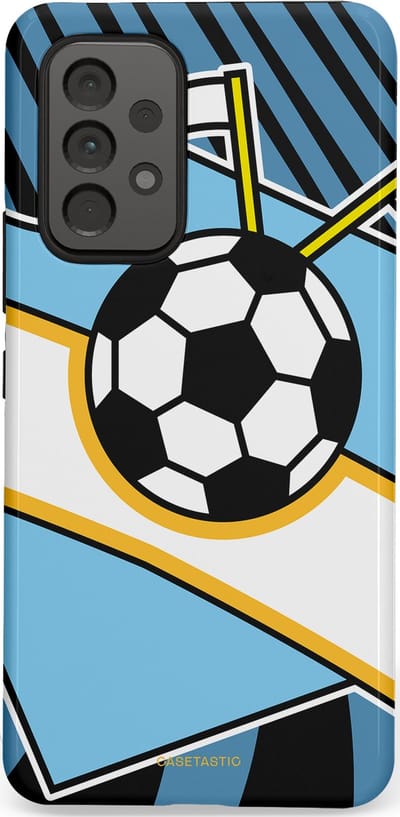 Casetastic hoesje geschikt voor Samsung Galaxy A53 (2022) 5G - Dubbellaagse bescherming - Kampioensbal - Fashion Case - Lichtblauw Zwart Wit