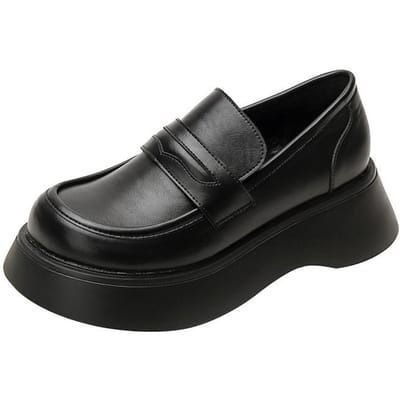 Lente en Herfst Nieuw Grote Ronde Neus Muffin Bodem Britse Veters Zwart College Stijl Kleine Leren Schoenen Retro Verhoogde Enkele Schoenen 40 black