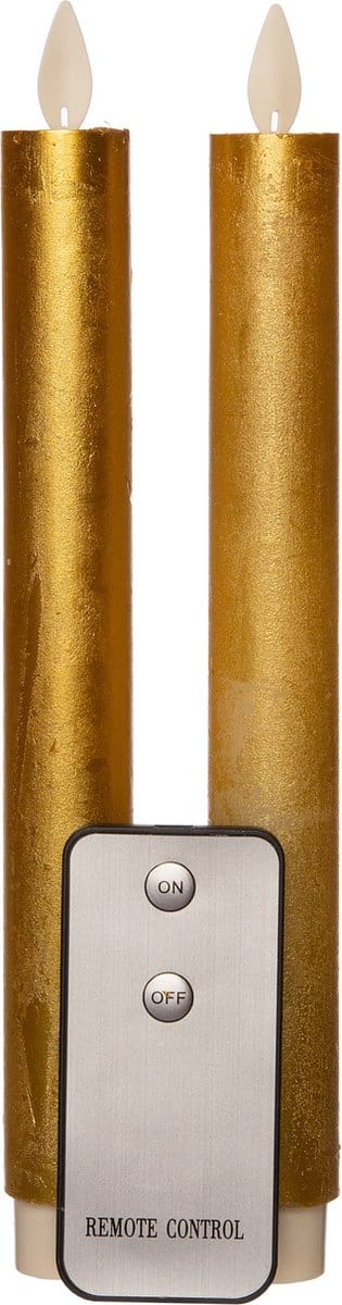 Anna's Collection Led dinerkaarsen - 2x st - goud - 23 cm - bewegende vlam - warm goud licht