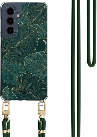 Casimoda® hoesje met groen koord - Geschikt voor Samsung A16 - Monstera Leaves - Afneembaar koord - TPU/polycarbonaat - Groen