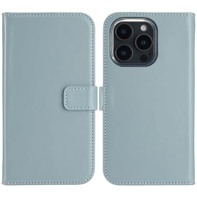 Selencia Hoesje - Geschikt voor Apple iPhone 16 Pro - Echt Lederen Bookcase - Air Blue