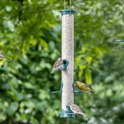 CJ Wildlife Voedersilo voor Tuinvogels - Defender - Vogelvoedersilo voor Kleine Vogels - Hangend Vogelvoederhuisje van 56cm - Vogelvoer Silo - Metaal - Groen