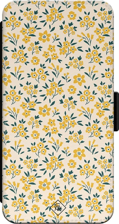 Casimoda® bookcase - Geschikt voor iPhone 13 Pro - Hoesje met pasjeshouder - Yellow Garden - Geel - PU-leer met kunststof telefoonhouder