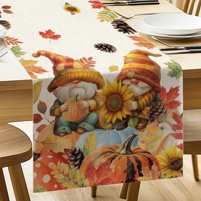 Grote tafelloper linnen, dwerg en bladeren tafellopers, seizoensgebonden lente zomer wasbare keuken eettafel decoratie voor thuis bruiloft feest decor, 183x33cm