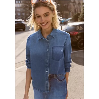 Spijkerblouse met lange mouwen en overhemdkraag