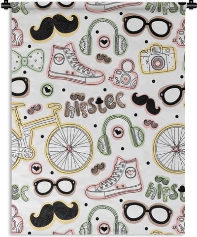 Wandkleed - Wanddoek - Doodle - Koptelefoon - Patroon - 90x120 cm - Wandtapijt