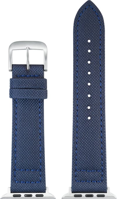 EULIT horlogeband geschikt voor Apple Watch 38/40/41 maat - Serie 1/2/3/4/5/6/7/8/9/10 + SE - canvas Smart - 20 mm - blauw - metalen zwart gesp - incl. adapter