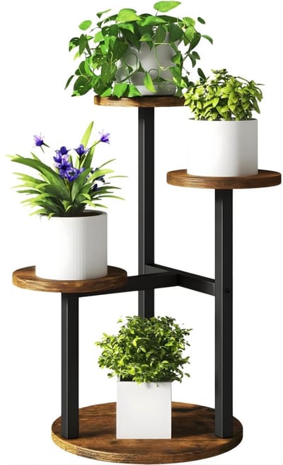 KAD® Plantenrek - Plantenstandaard Binnen - Decoratieve Plantenstandaard - Bruin - 30cm x 30cm x 53cm
