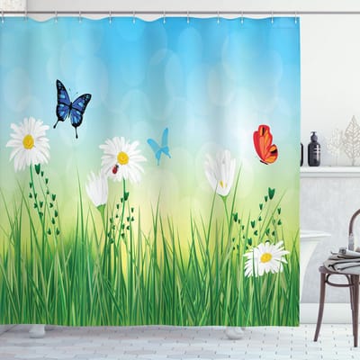 New Bed, Zomer Weide Madeliefjes Gras Douchegordijn Badkamer Decor Set met Haakjes, 175 cm B 220 cm L