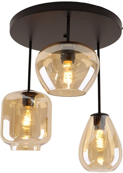 Olucia - CAIA - Plafondlamp - Amber / Zwart - Vorm: Rond