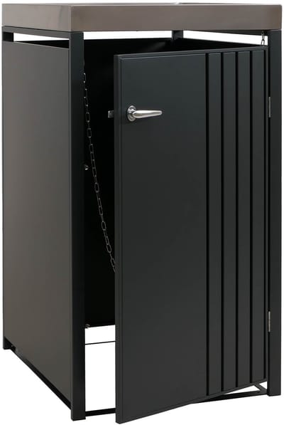 1-persoons afvalbakbekleding MCW-O67, afvalbakbox met plantenbak, metaal 125x68x84cm 35kg ~ antraciet
