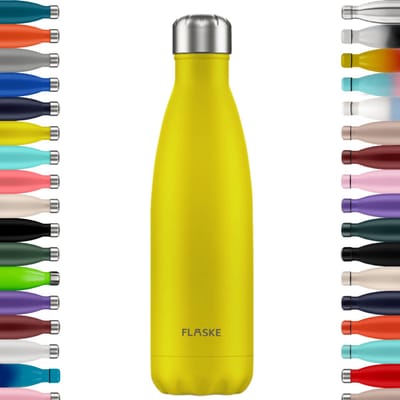 FLASKE Original Drinkfles 500 ml - Geïsoleerde RVS Waterfles - BPA-vrij - 12u Warm & 24u Koud - Geschikt als Thermosfles en Thermoskan - Water Bottle Stainless Steel - Sand