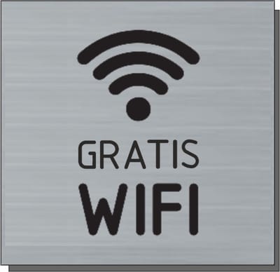 Deurbordje - bordje - Gratis WiFi - vierkant met RVS look