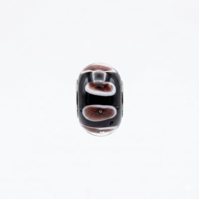 Quiges - Glazen - Kraal - Bedels - Zwart - en - wit - met - bruine - ogen - Bead Past op alle bekende merken - armband