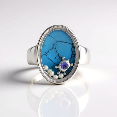 Cavill - Zilveren ring dames - 925 sterling zilver rhodium - Blauwe Howliet Ovaal 2,466 ct - Tanzaniet & Zoetwaterparels - Stijlvolle statement ring