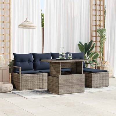 vidaXL - Tuinbank - Set - 6 - st - Grijs - en - Marineblauw - poly - rattan