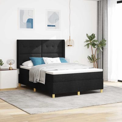 vidaXL - Boxspring - bed - met - LED-stripverlichting - Zwart - 160 - x - 200 - cm - Stof
