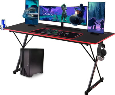 Cyborg Game bureau - Xergonomic Gaming bureau XXL - B160xD60xH75 cm - Koptelefoonhouder, bekerhouder & Kabel organizer - Carbon Fiber Coated Toplaag - Verstelbare poten - Zwart/Rood