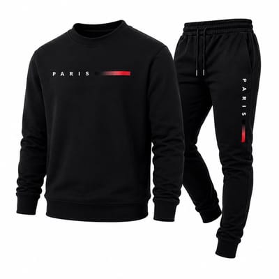 Stijlvol Zwart Paris Trainingspak met Rood-Zwarte Accentstrepen – Comfortabele Casual Sportkleding voor Mannen-melange grey-XS