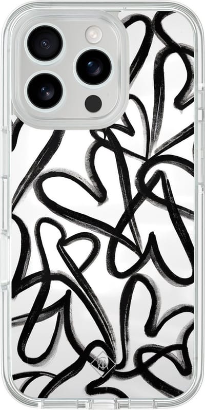 Casimoda® hoesje - Geschikt voor iPhone 16 Pro Max - Midnight Hearts - 2-in-1 case - Schokbestendig - Illustratie - Verhoogde randen - Zwart, Transparant