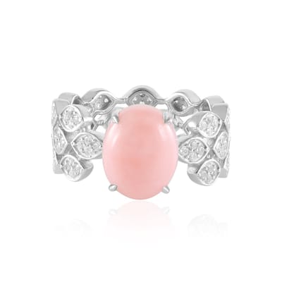 Cavill - Zilveren ring met roze opaal 2,915 ct en zirkonia 1,49 ct - 925 sterling zilver geplatineerd - elegante ovale cabochon ring dames