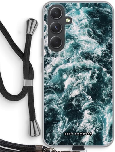 Case Company® - Hoesje met koord geschikt voor Samsung Galaxy A54 hoesje met Koord - Zee golf - Telefoonhoesje met Zwart Koord - Bescherming aan alle Kanten en Over de Schermrand