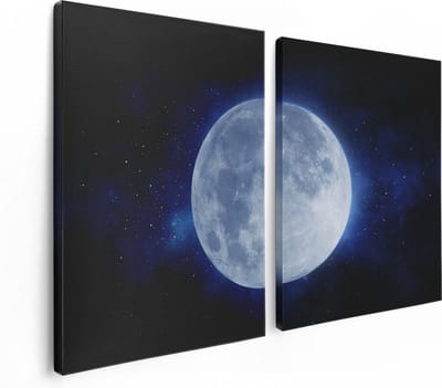 Artaza Canvas Schilderij Tweeluik Volle Maan in de Ruimte - 120x80 - Foto Op Canvas - Canvas Print