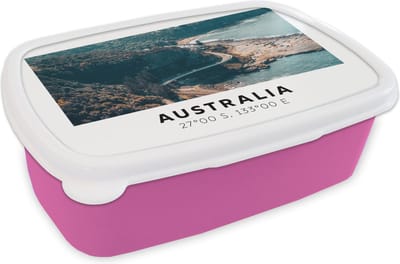 Broodtrommel Roze - Lunchbox - Brooddoos - Australië - Zee - Snelweg - Zomer - 18x12x6 cm - Kinderen - Meisje