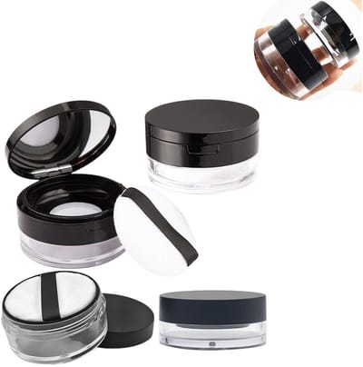 4 stuks - Flip-Top dispenser met spiegel - Losse poeder compact - Zwart - Met poederdons - Zwarte losse poeder compact - 20 g/0,7 oz - DIY foundation make-uptool - Losse poedercontainer