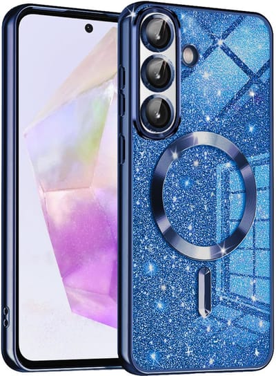 Hoesje geschikt voor Samsung Galaxy A36/A56 - Techsuit Luxury Glitter Back Cover - Geschikt voor MagSafe - Donkerblauw