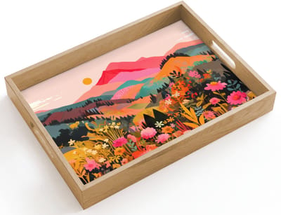 Dienblad hout 40x30 cm - Schootdienblad - Zonsondergang - Bergvallei - Contrast - Borrelplank rechthoek - Plateau dienbladen